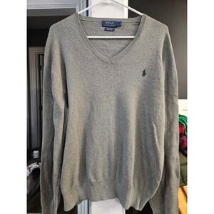 Polo Ralph Lauren luxury Mens Pima Cotton V-Neck Sweater Heather Grey size L